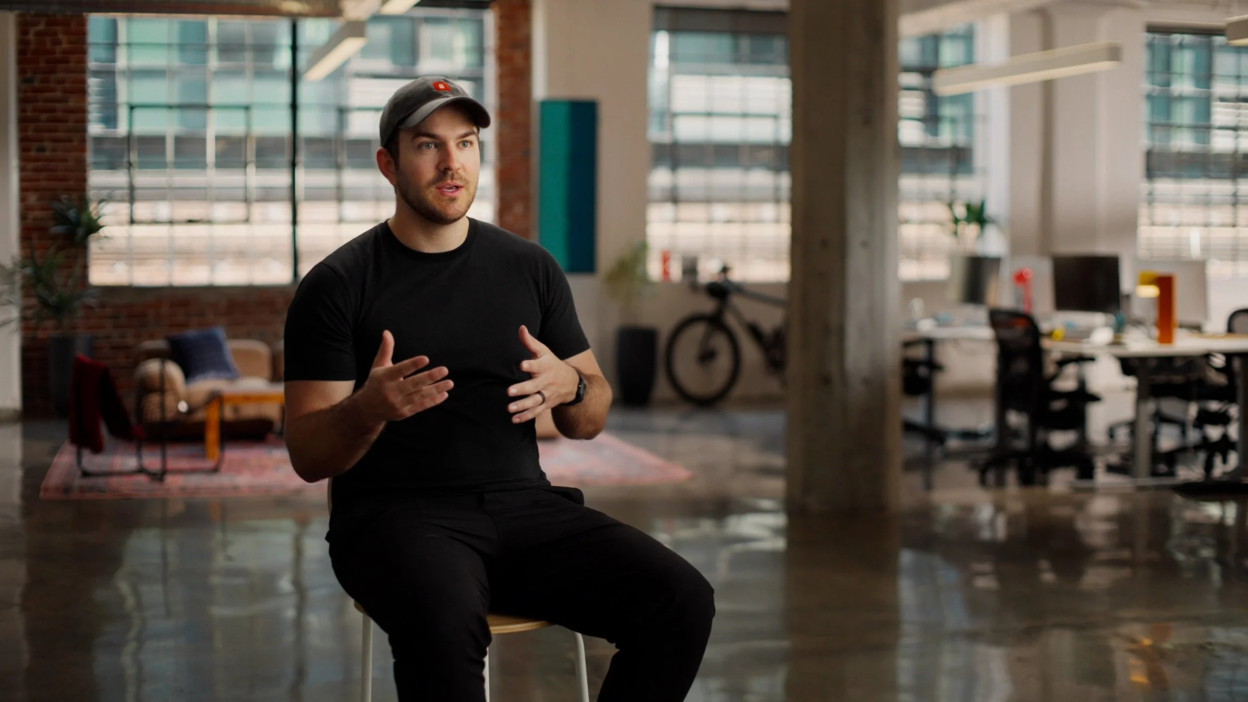 Corporate talking head interview in downtown San Francisco for an AI company customer story.