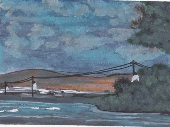 Original Artwork- Night Lights-Mixed Media 5x12