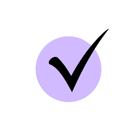 Icon of a purple circle with a black checkmark inside, indicating approval or completion.