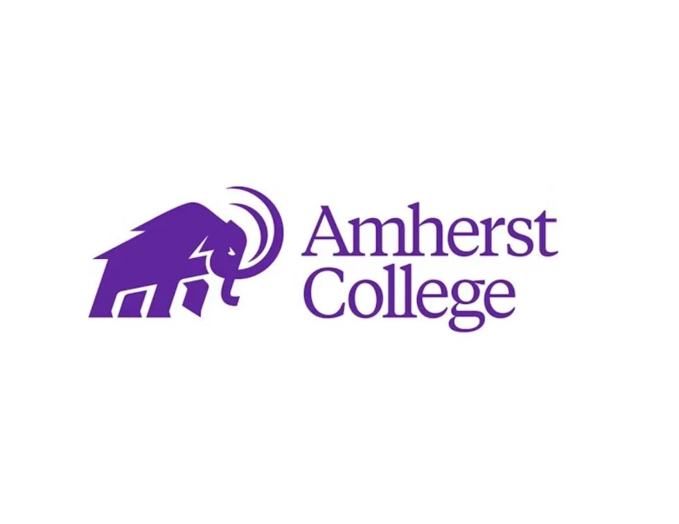 Amherst College logo featuring a stylized purple mammoth and the college name in purple text.