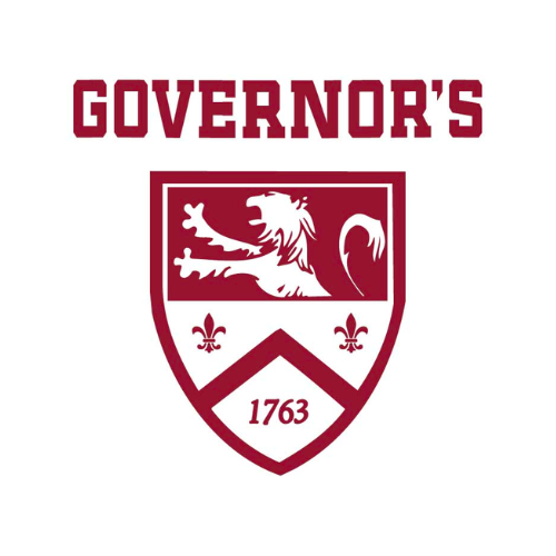 A maroon and white university crest with a lion, two fleur-de-lis symbols, the year 1763, and the word 'GOVERNOR'S' above it.