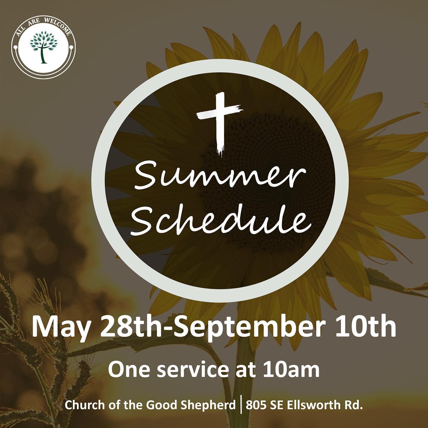 Starting on May 28th until September 10th we will move to our summer schedule with one service only at 10am! Join us in-person or online all summer, whichever works best for you! 

*Church of the Good Shepherd will not tolerate any disrespectful, dis