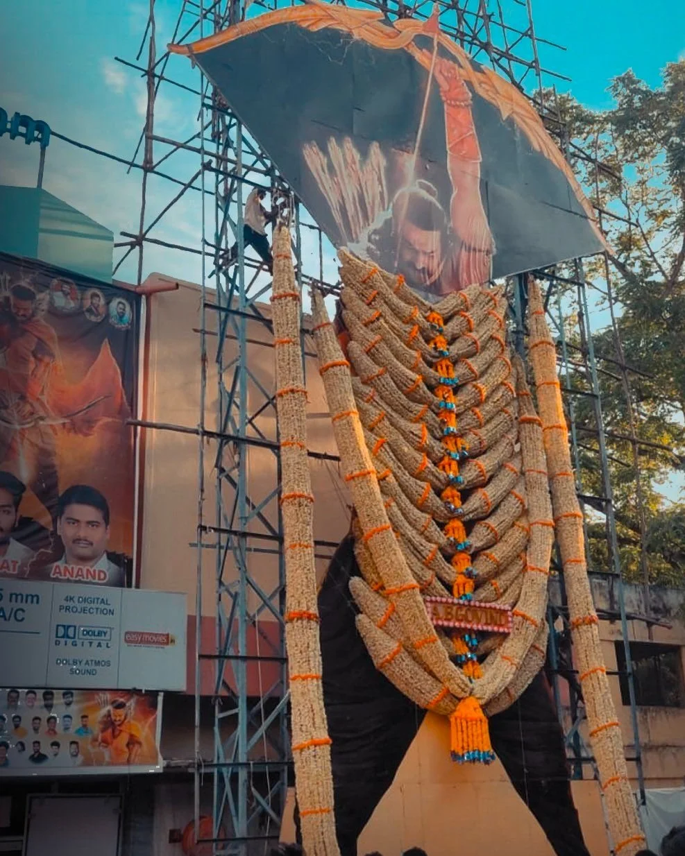 Worship of Massive Cutout of Prabhas, southern Indian Film Star, for his Film, Adipurush, 2023