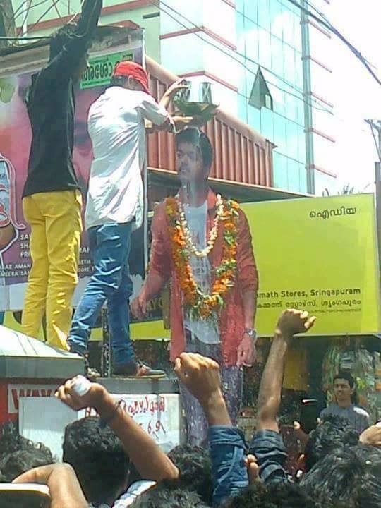Fans Worship Cutout of Film Star, Vijay, southern India, 2017
