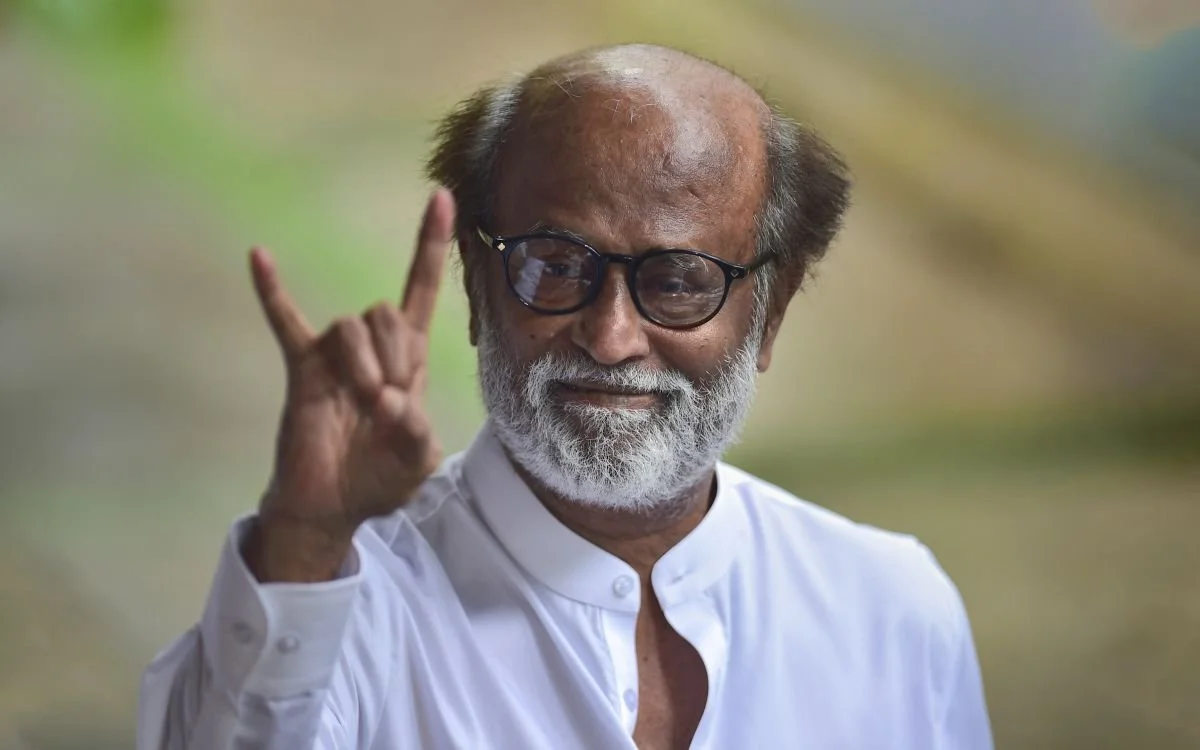 "Rajinikanth shows the Apana Mudra [his signature hand gesture] during a press conference to announce the launch of his political party in Chennai, December 3, 2020. The actor had used the mudra extensively in his 2002 film, Baba." Photograph by R Se