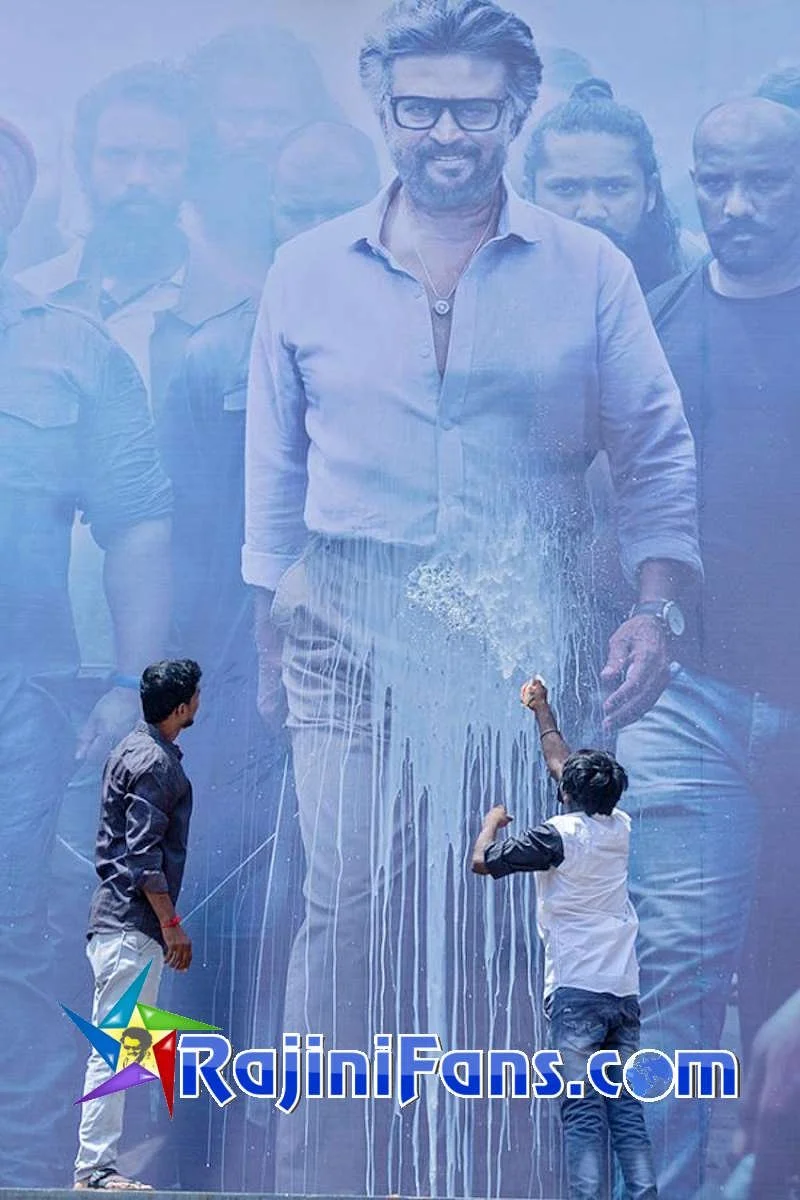 Milk Bath (Palabhishekam) on the Banner of Rajinikanth's Film, Jailer, Tamil Nadu, 2023