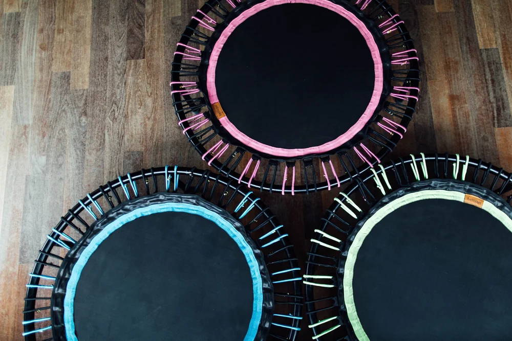 Colour-coded rebounders ready for a small-group class