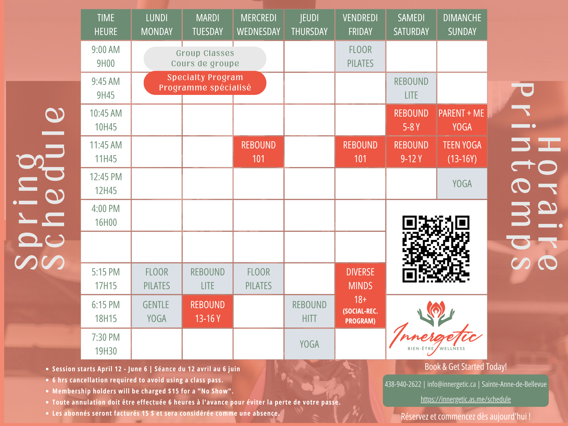 Sainte-Anne-de-Bellevue Spring Small Group Classes Schedule