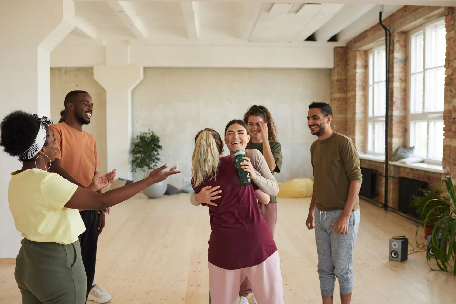 A workplace wellness group connecting through movement