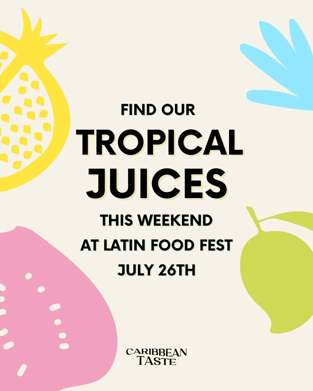 Find our tropical juices this Saturday at @latin.foodfest πΉβ¨
Only this Saturday.
Our tropical juices don’t last long — because they’re made fresh, in small batches, and only for special events.
Find us July 26th at Inglewood Commu
