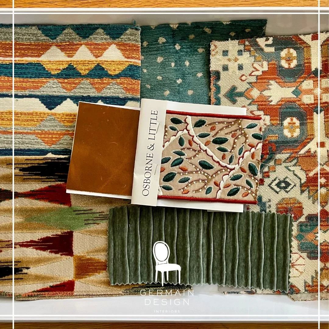 Mood Tray Monday ✨
Snowy days call for cozy velvets, warm tones, and those high-end finishing touches that make a space feel truly special. This week&rsquo;s palette layers embroidery, texture, and luxe materials - custom elements that bring depth an