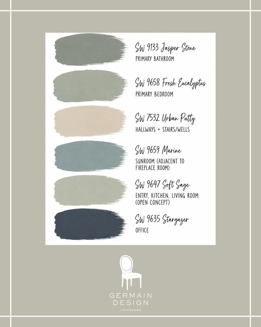 A few favorite paint colors from a early-2000's suburban refresh: goodbye gray + hello marine blues, sea-glass greens, and warm sandy neutrals that create an easy, cohesive flow throughout the home.