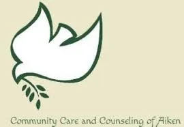 Outline of a leaf with smaller leaves and a stem, with text reading 'Community Care and Counseling of Aiken'.