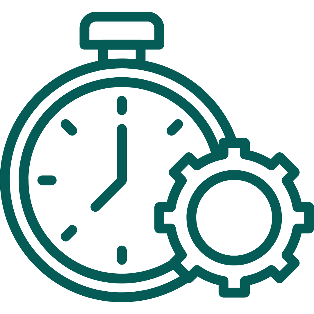Illustration of a clock and a gear, representing time management or operational efficiency.