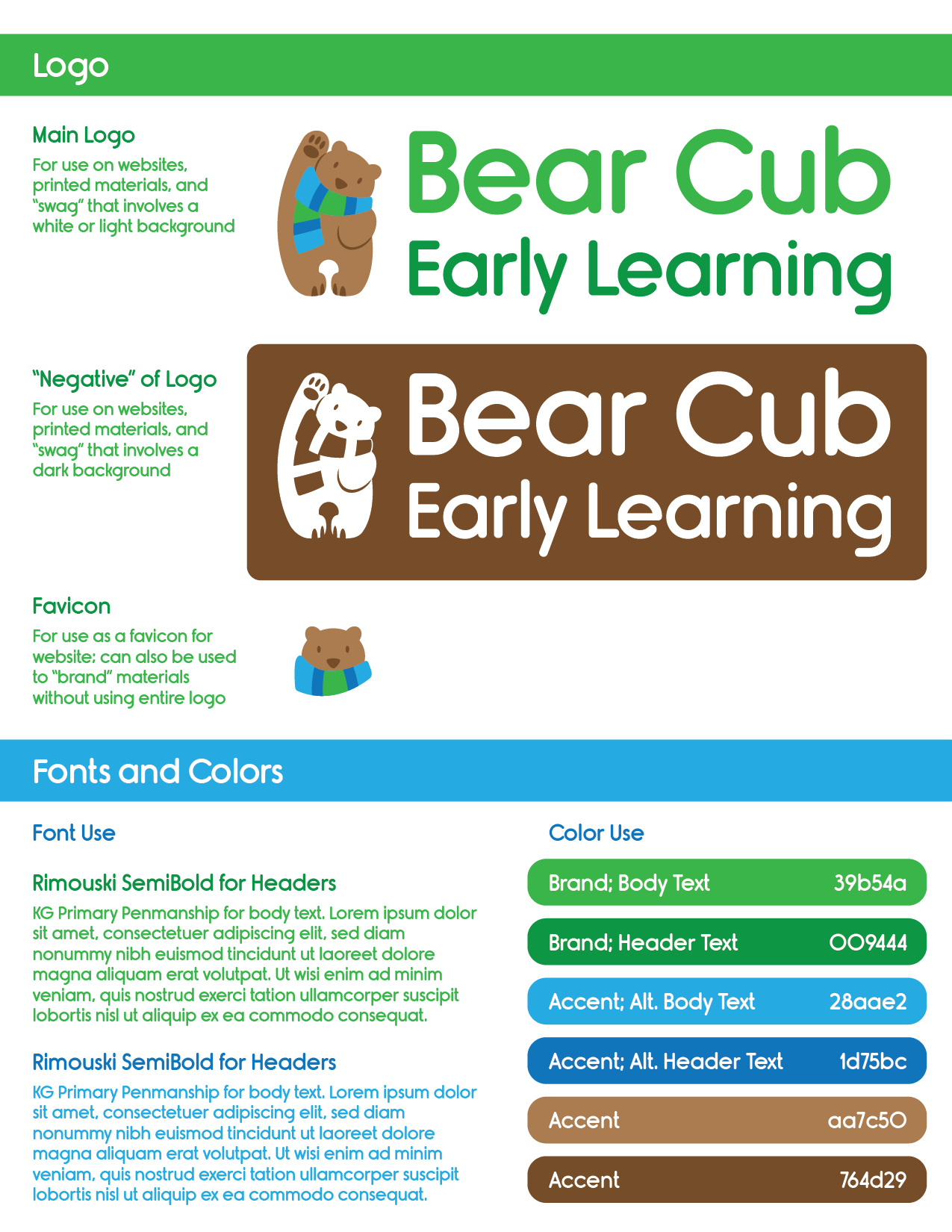 Brand Guide for Bear Cub Early Learning