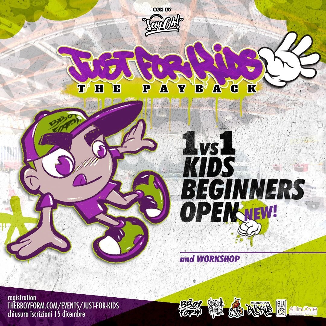 17 December ❤️ JUST FOR KIDS is back for all the Breaking lovers and their friends and families 🔥 Link in bio for registration &amp; entry 😍

⚔️ 1x1 OPEN | All ages and levels 
🧒🏻 1x1 KIDS | 5/11 years included
🧑🏻 1V1 ROOKIES | Beginners 13+
📚