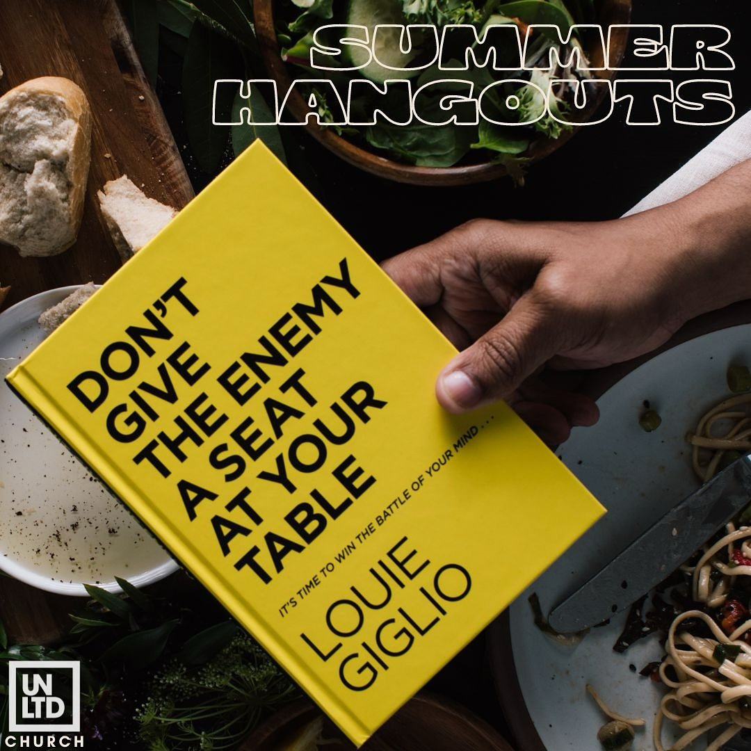 New term of Hangouts starts this Thursday, 7:30pm at UNTLD CHURCH! ⛪️
This term, we&rsquo;re merging the groups going through Louie Giglio&rsquo;s book &ldquo;Don&rsquo;t Give the Enemy a Seat at Your Table.&rdquo;
Come for food, faith building discu