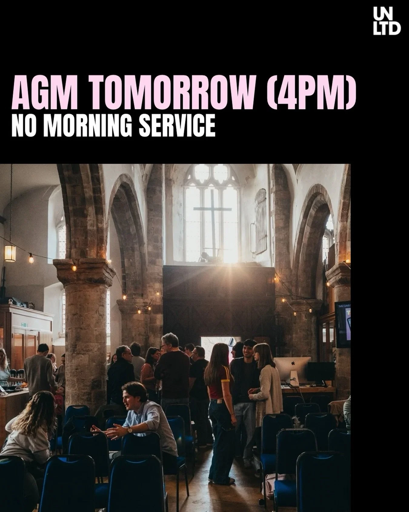 Friendly reminder 👋

There&rsquo;s no morning service tomorrow as we&rsquo;re gathering for our AGM, followed by a cathedral service tomorrow evening with churches and Christians from all over Exeter 🙌

It&rsquo;s going to be a really special day.
