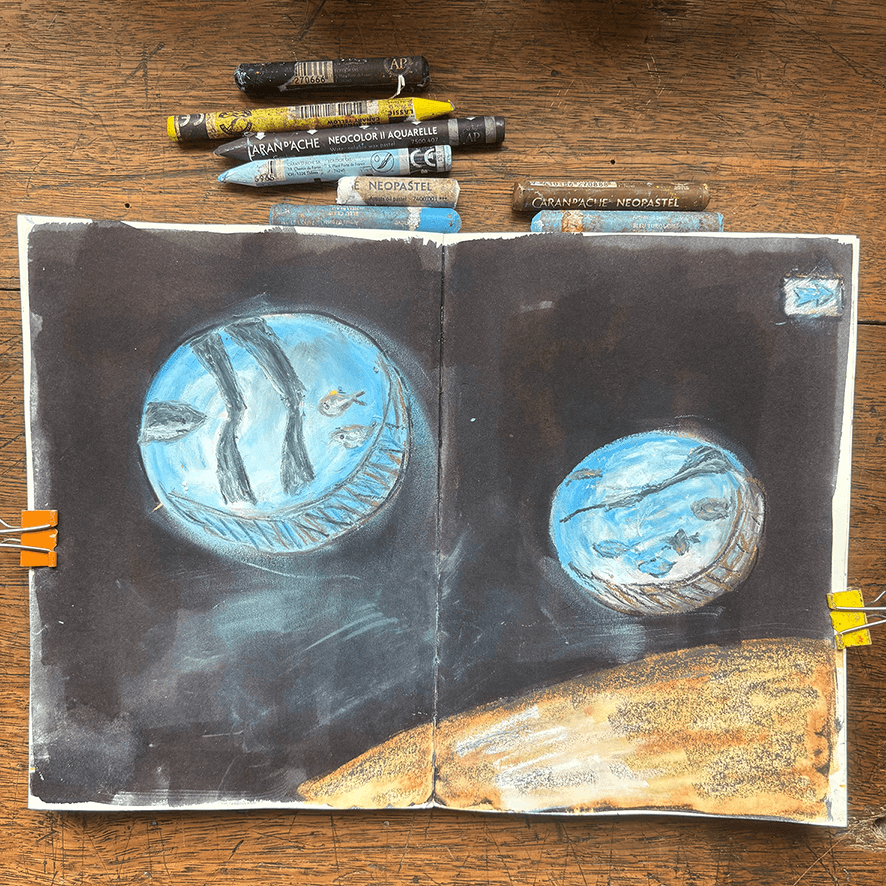 Skethcbook illustration by Verity Harrison from Poema del Mar Aquarium in Las Palmas