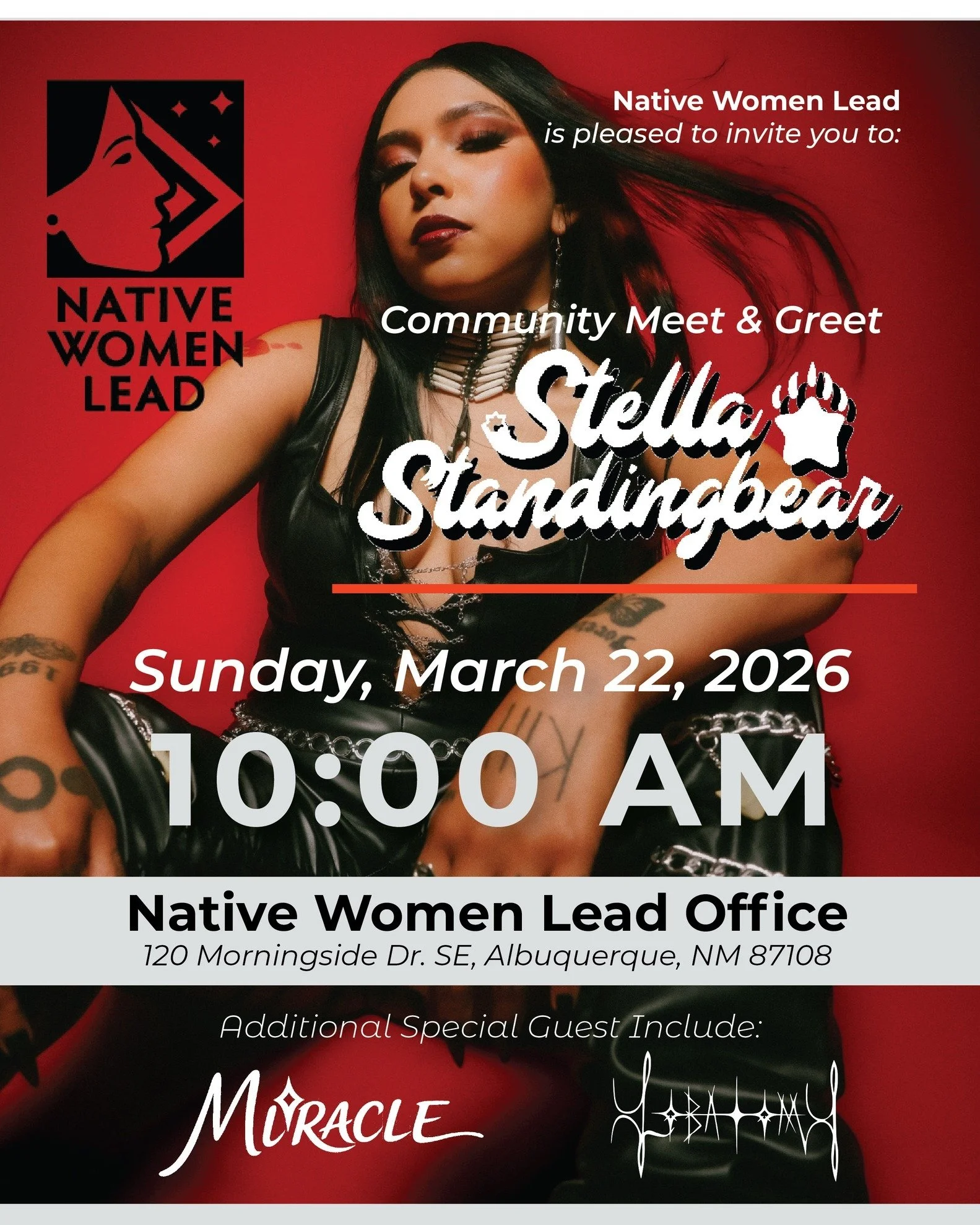 Native Women Lead is honored to host a special Community Meet &amp; Greet with the incredible @stellastandingbear! 🎤✨ 

As part of her tour, we are bringing the community together at our office for an intimate morning of connection and inspiration. 