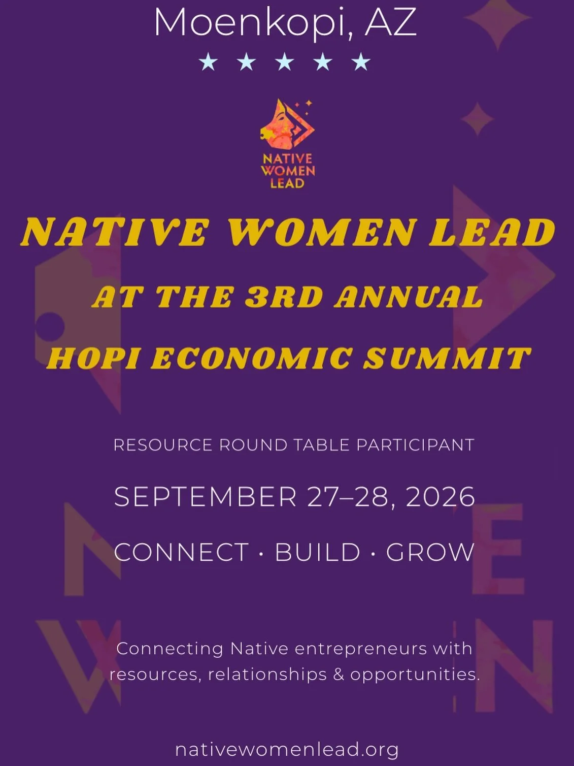 ✨ Native Women Lead is headed to the 3rd Annual Hopi Economic Summit!

We&rsquo;re looking forward to connecting with entrepreneurs, community members, leaders, and partners during this year&rsquo;s summit.

📅 September 27&ndash;28, 2026
📍 Moenkopi