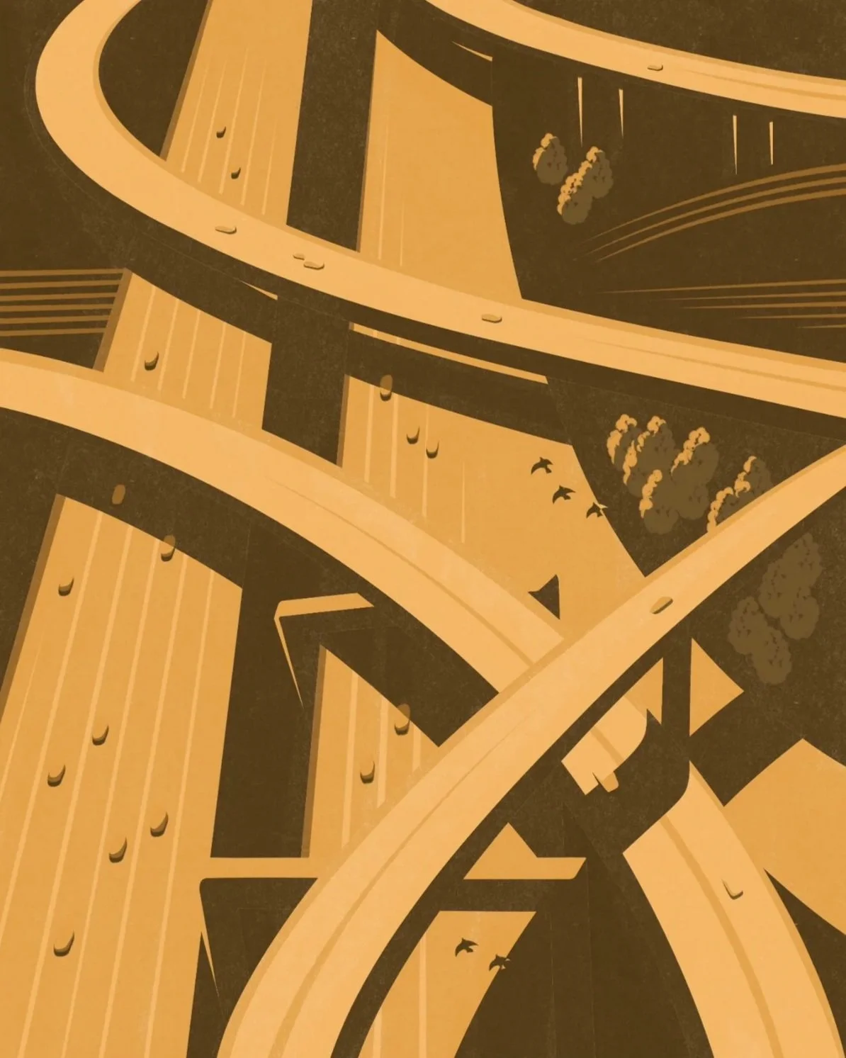 Los Angeles Illustrated: Golden Hours on Freeway