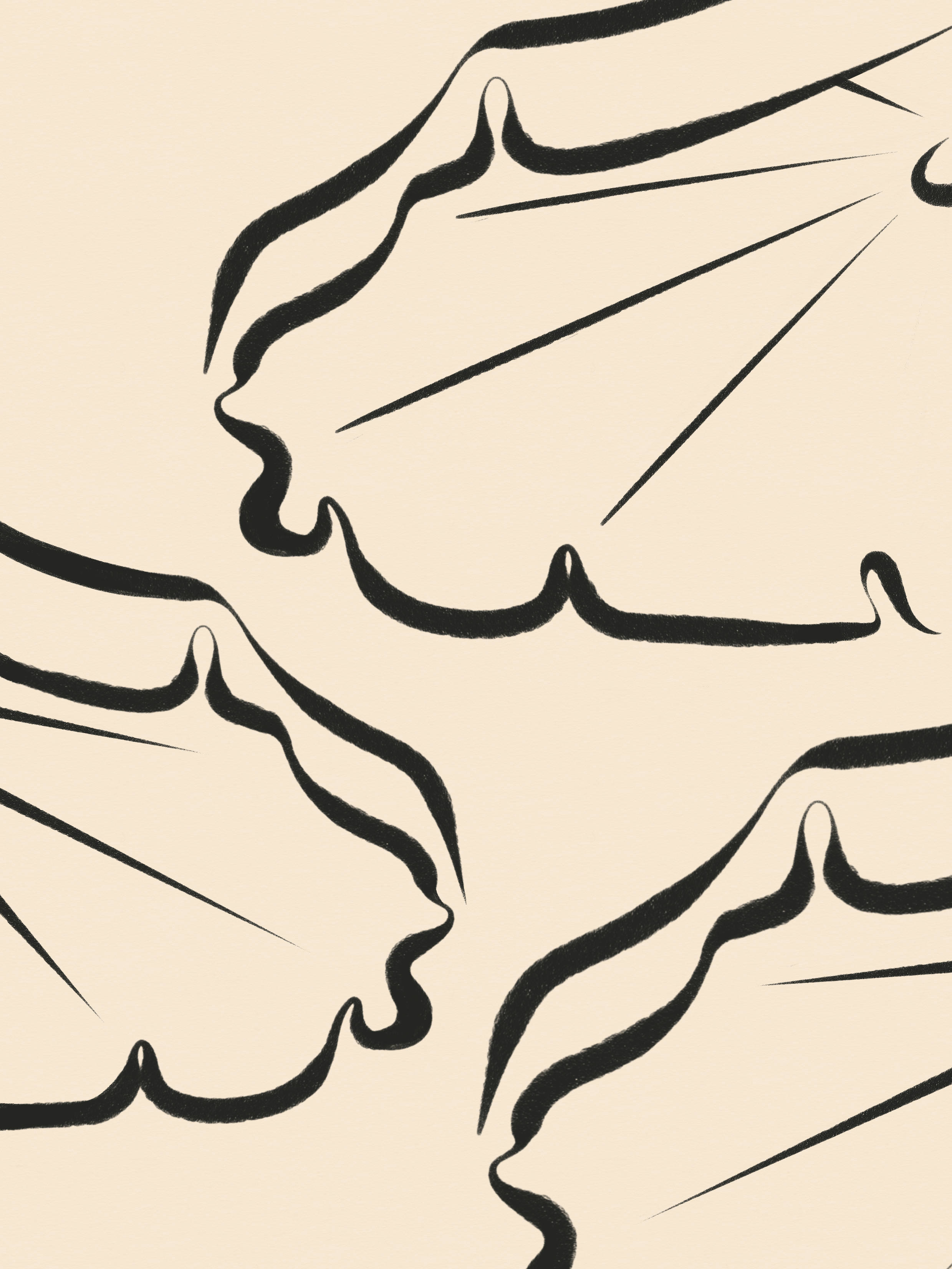 A black-and-white illustration of three parasols.