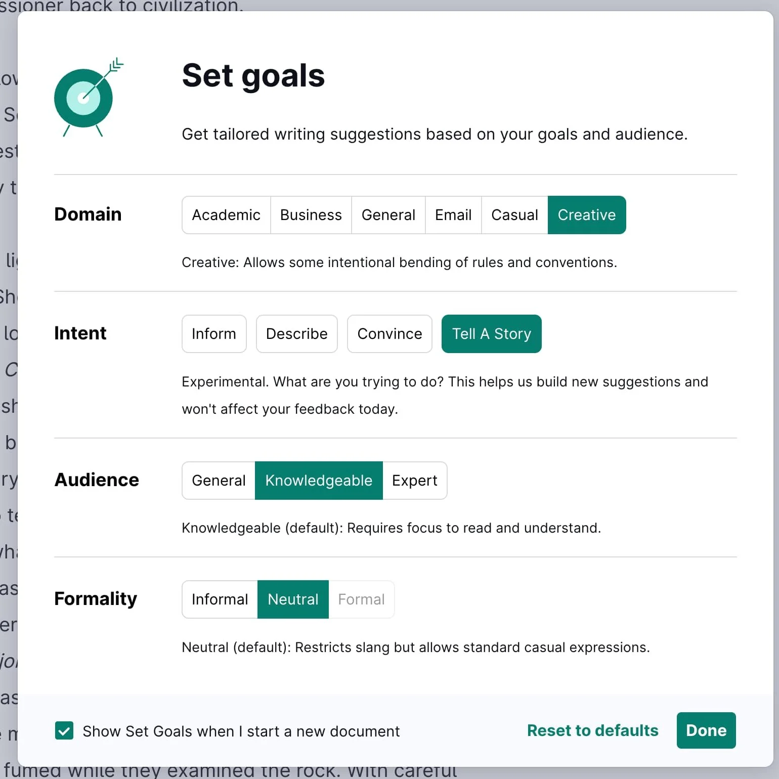 Grammarly | Set goals