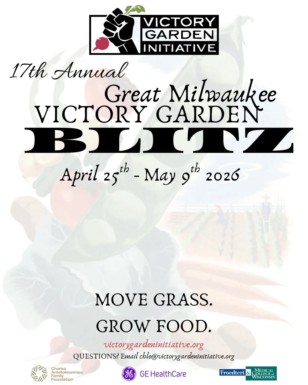 The Great Milwaukee Victory Garden Blitz IS BACK!! 🫜
Registration starts on Monday March 16th! 

This program brings neighbors across Milwaukee together to expand access to fresh, healthy food. Volunteers deliver, assemble, and install raised garden