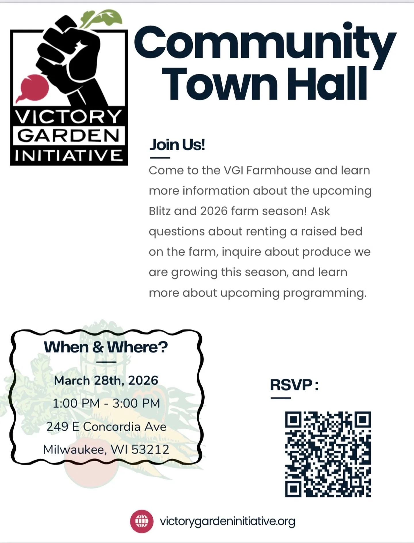 Curious about the 2026 growing season? 🌿 

Join us for our Community Town Hall to learn about the upcoming Blitz, farm programming, and how you can get involved. Ask questions, meet the team, and be part of what we&rsquo;re building together!

Check