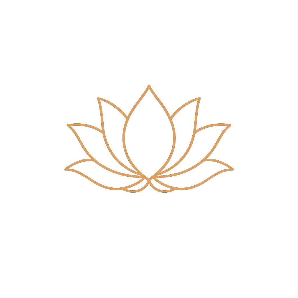Minimalist line art of a lotus flower with the words 'Peace, Love, Balance' and 'Wellness Retreat' written below.