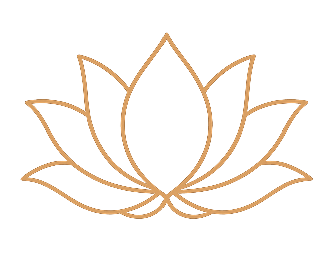 Gold outline of a stylized lotus flower with multiple petals.