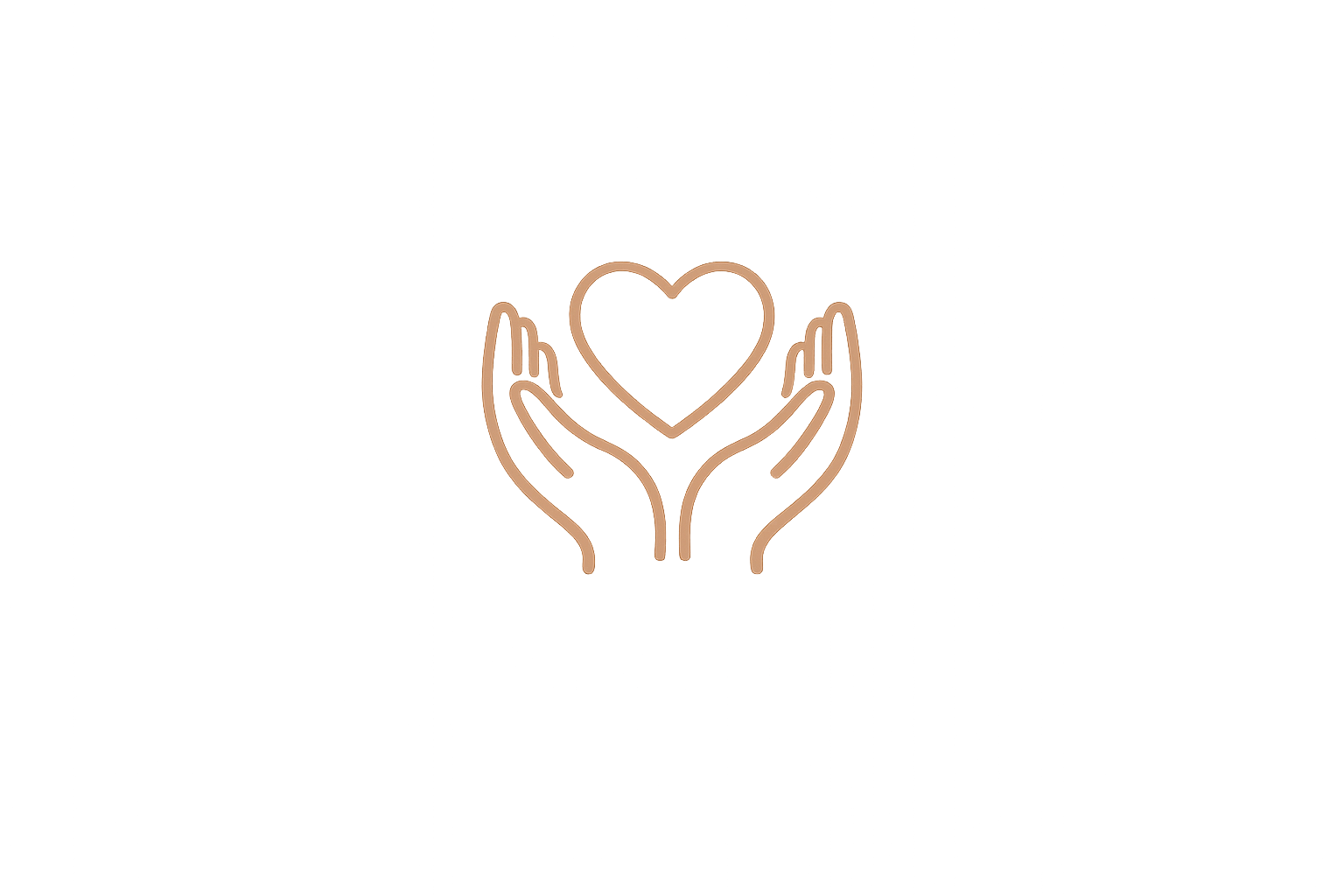 Neon sign of two hands holding a heart, glowing orange, against a gray background.