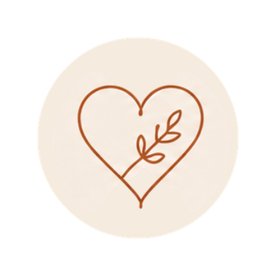 A simple line drawing of a heart with a small branch and leaves inside.