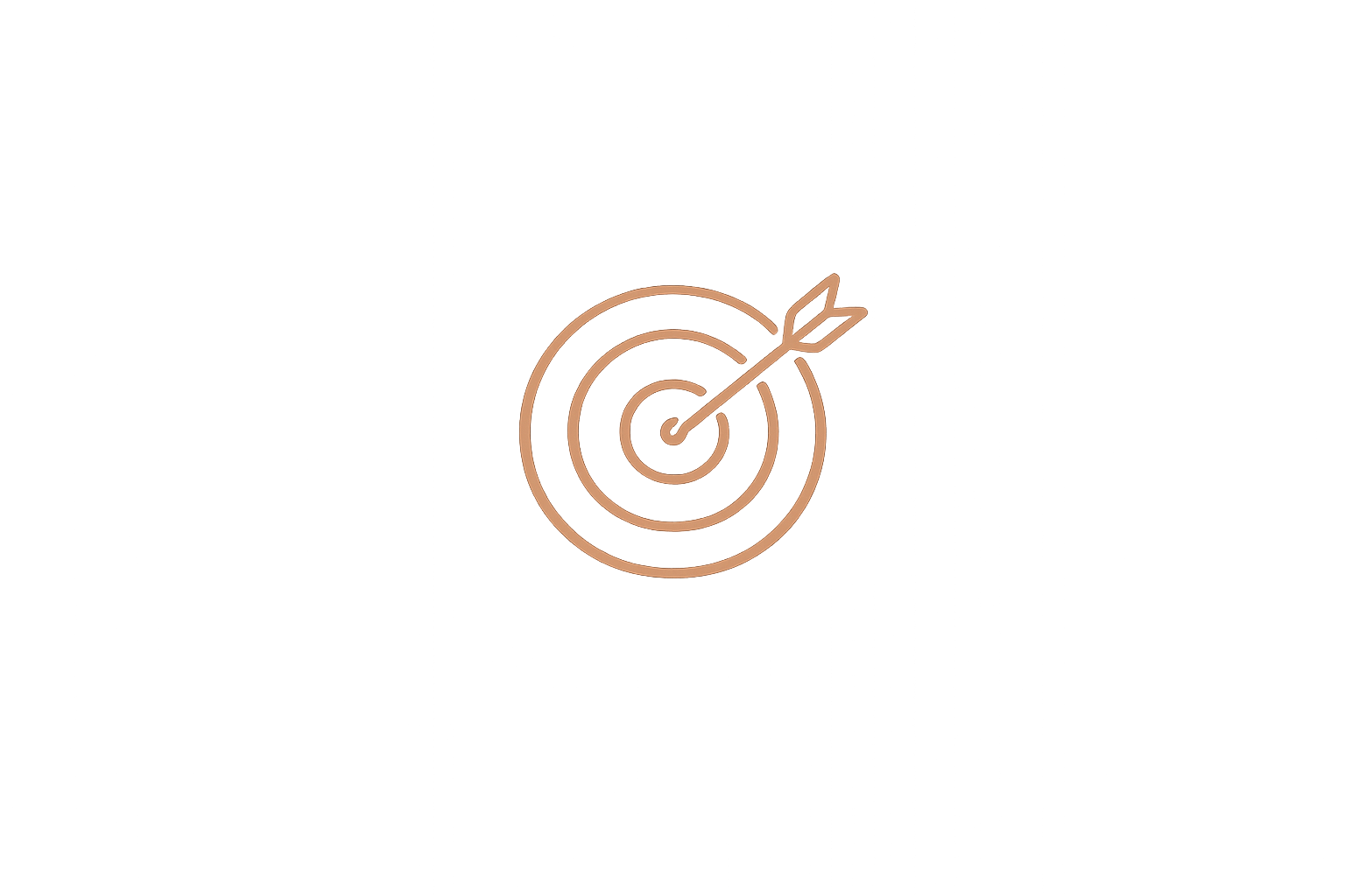 A minimalistic line drawing of a target with an arrow hitting the bullseye, representing aiming or goal achievement.
