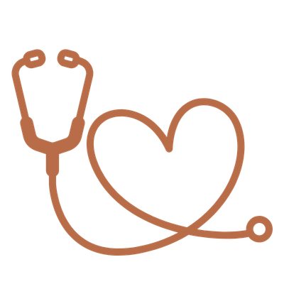 Line drawing of a stethoscope and a heart shape interconnected.