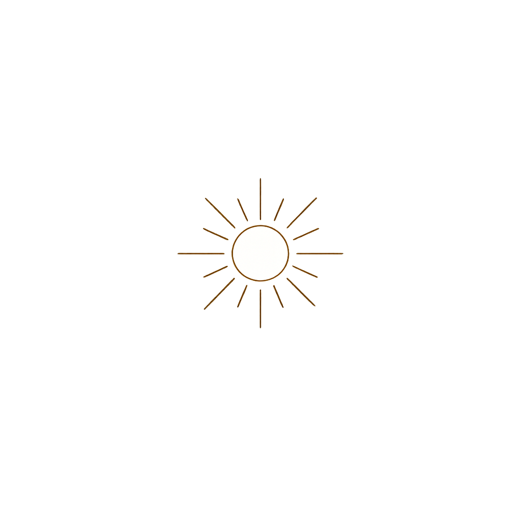A black background with a white circle in the center, radiating golden lines resembling the sun.