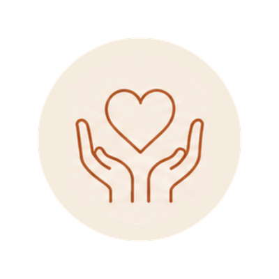 Outline of two hands holding a heart symbol in the center