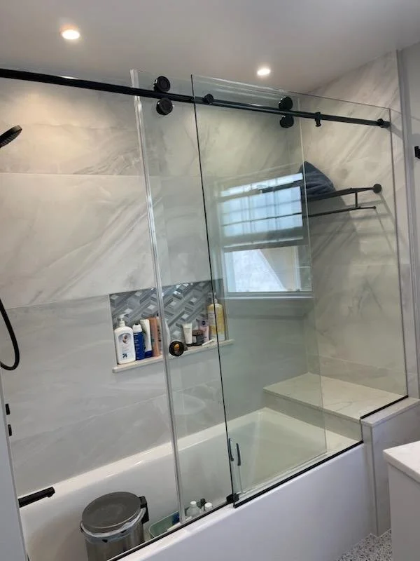 Bathroom remodel new shower and tub with glass doors and tile San Luis Obispo county