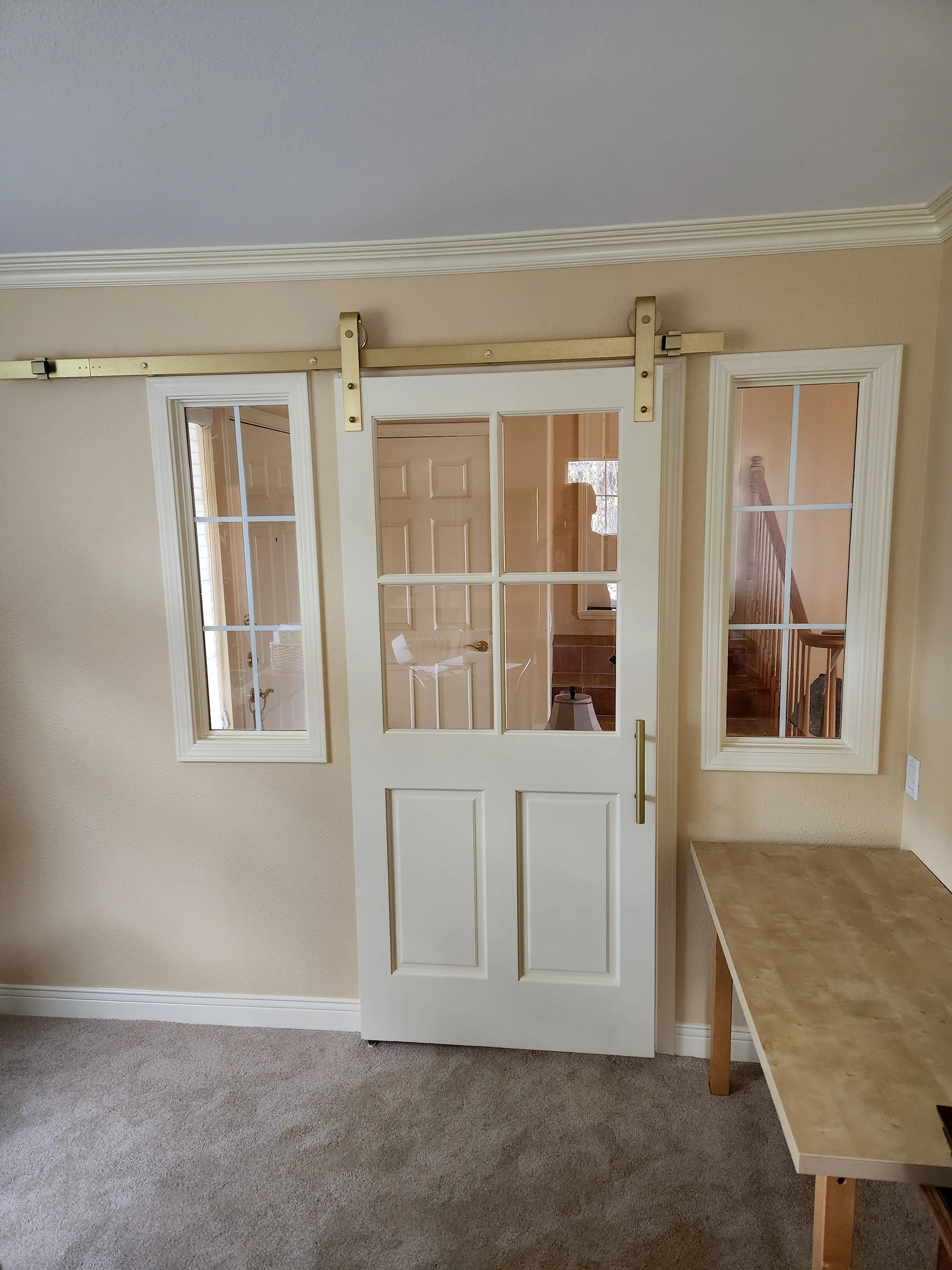 Gold Hardware Roller Door. Hanging Door
