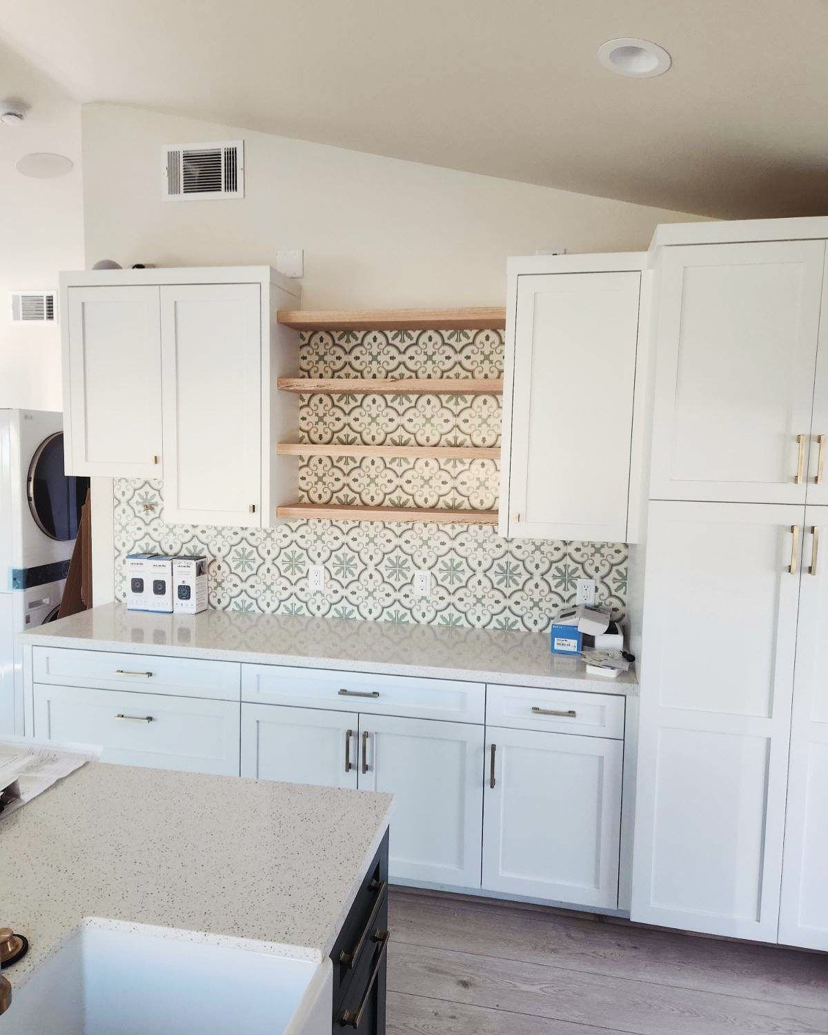 Modern Kitchen Cabinetry with Floating Shelves.