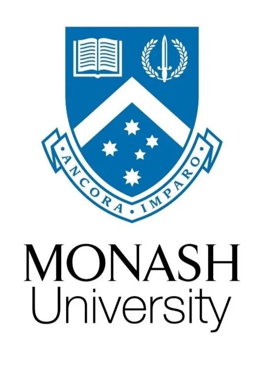 Monash University blue crest logo with font in black underneath