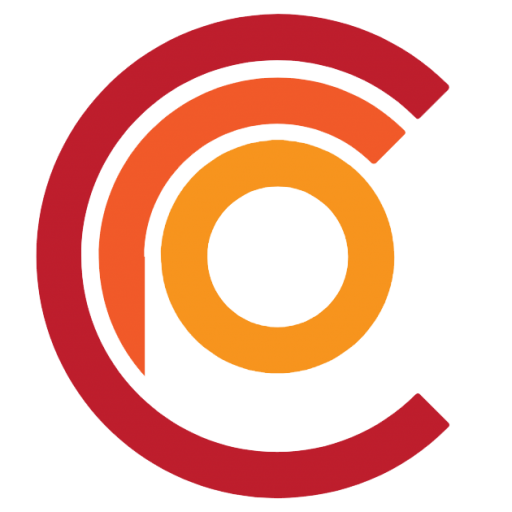 Circular Icon with a dark red C as the circumference, light red lower case R inside and an orange O in the centre
