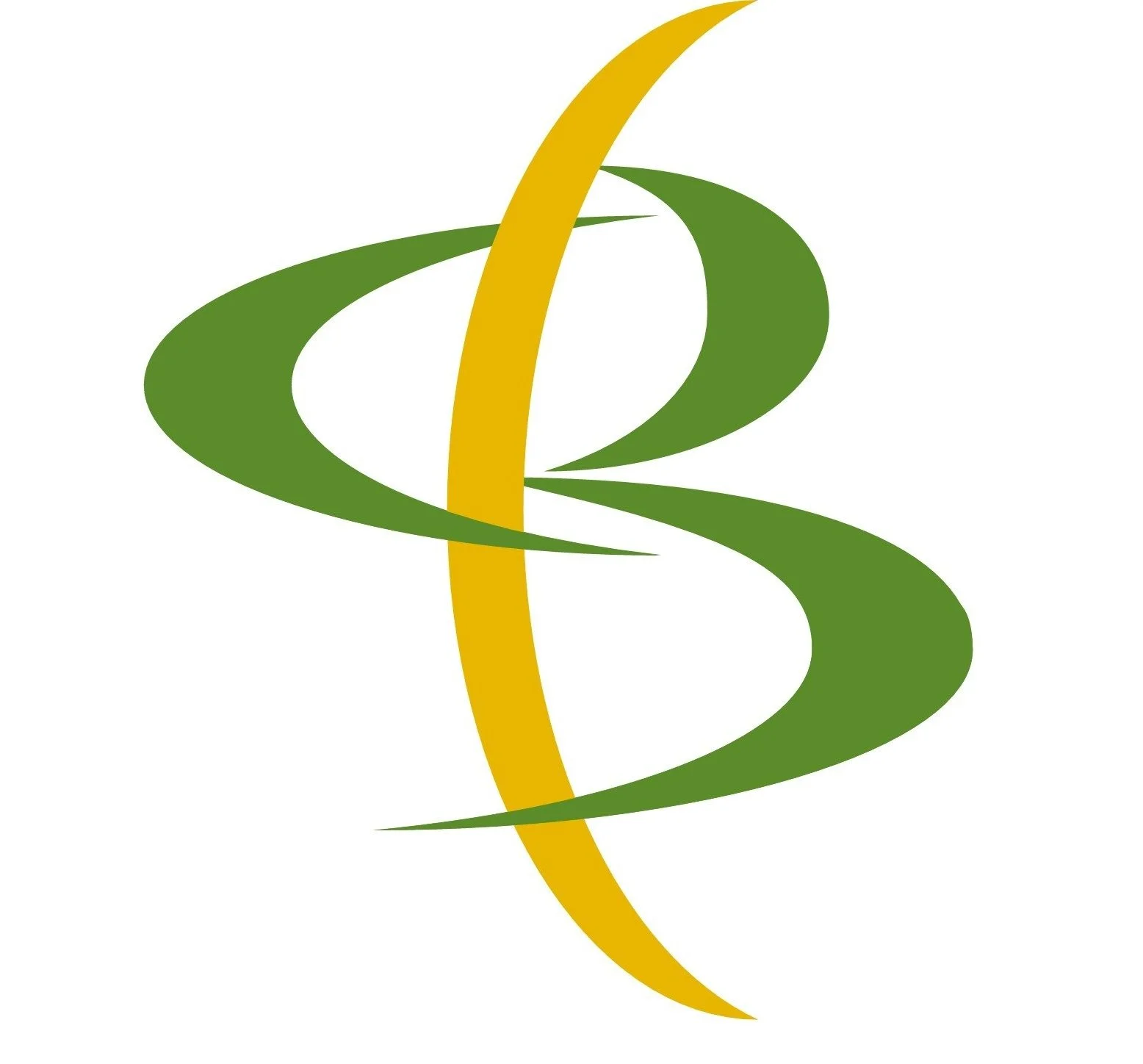 Yellow curved vertical line as the main stalk of a letter with two green curves to the right to create a B and one green curve to the left to create a P
