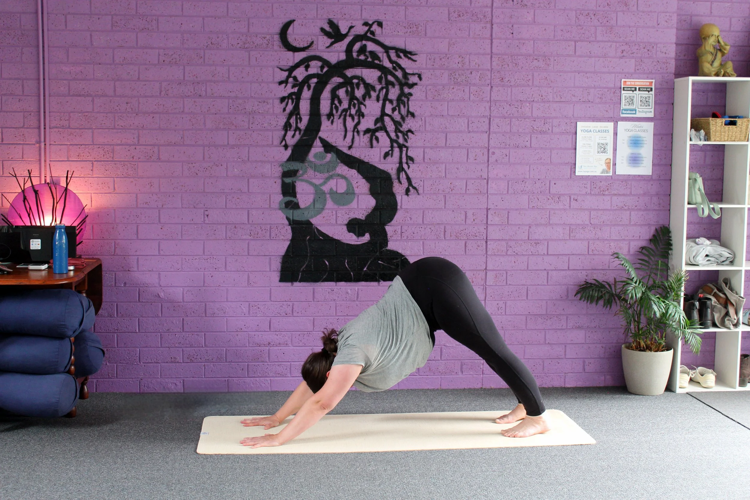 Yoga-Mat-Down-Dog-Purple-Brick-Wall-Black-Silhouette
