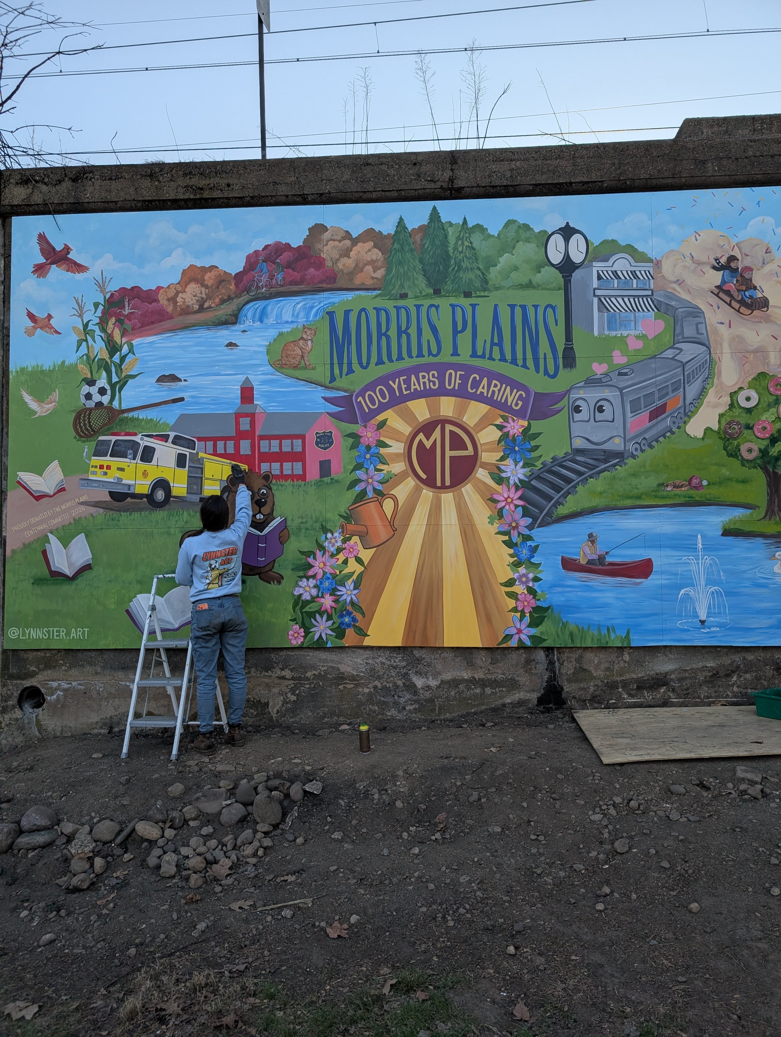Centennial mural in Morris Plains, NJ painted by Lynnster Art