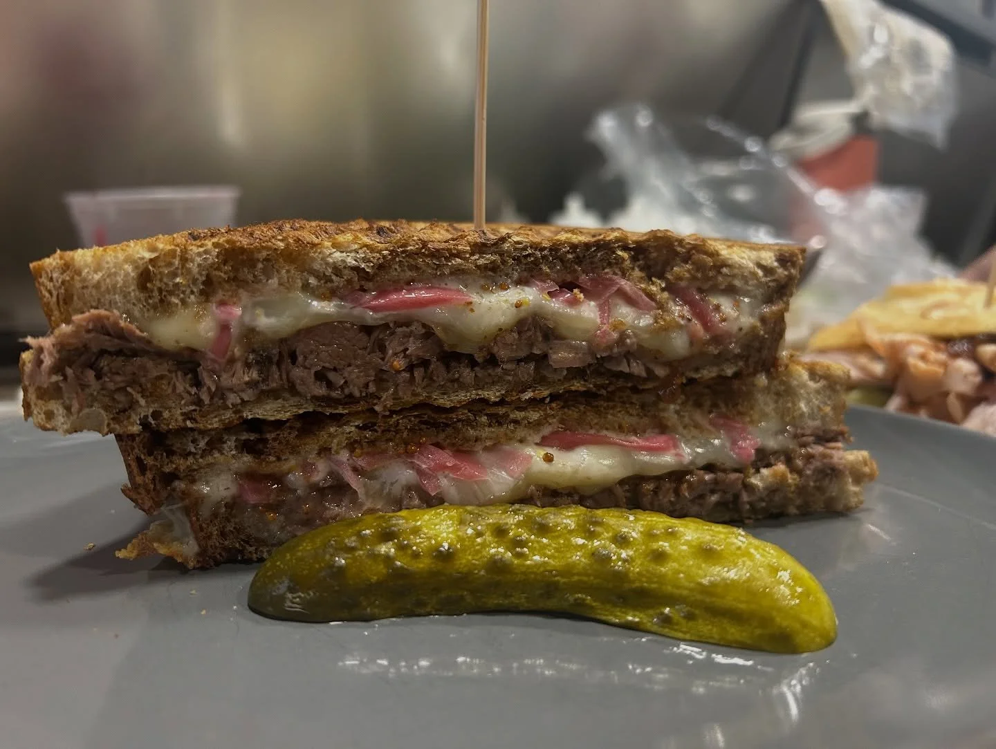 The days getting away from us, but we do have a few more special Sammie&rsquo;s of braised beef on choice bread with Swiss cheese, grainy Dijon aioli, pickled onions and cola bbq sauce 🤤
Lots of cabbage roll soup and fall salad on special as well 🔥