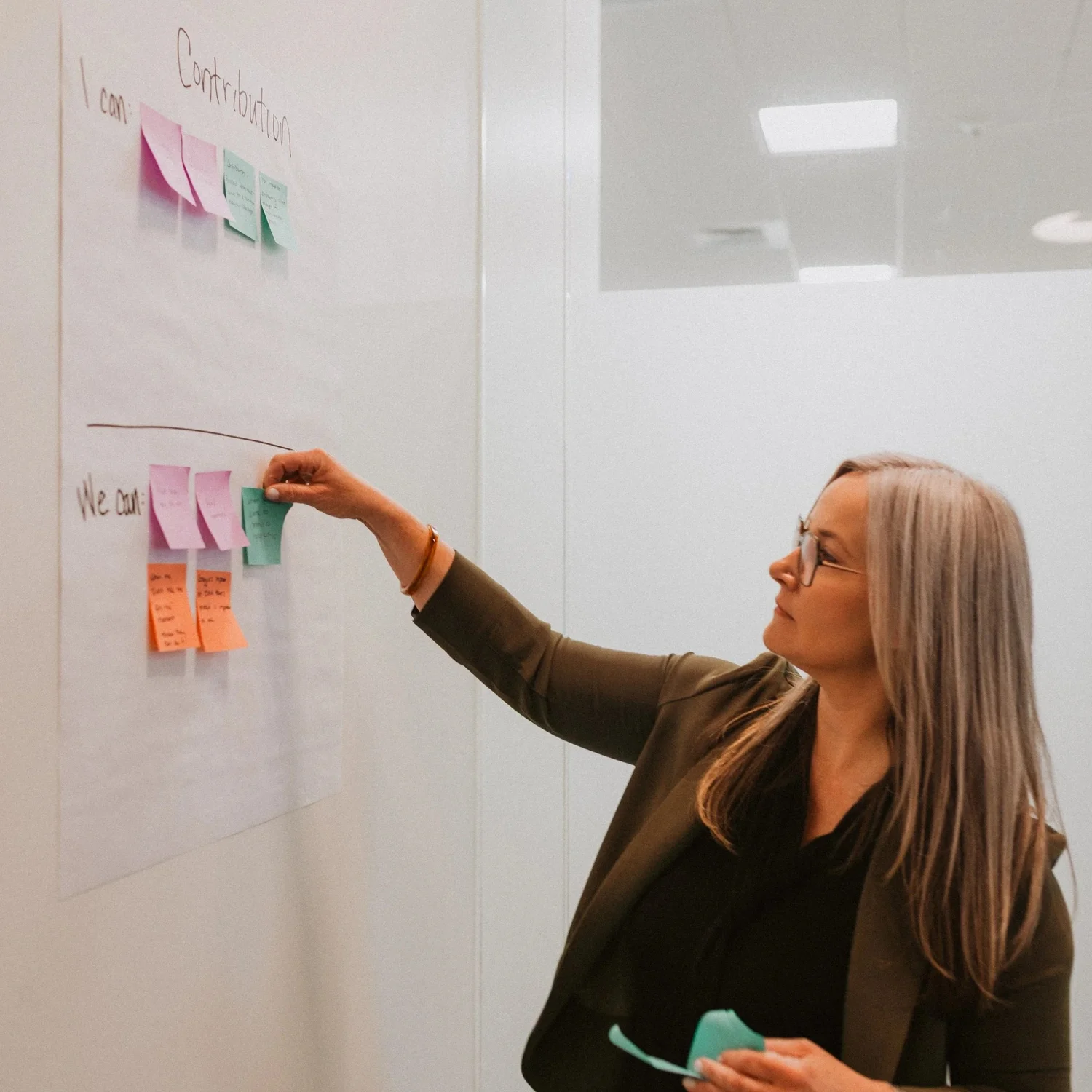 A Coraggio facilitator mapping priorities on a whiteboard during a planning session