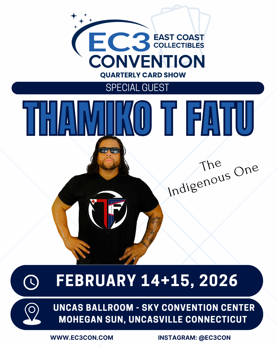Professional wrestler Thamiko T Fatu, known as The Indigenous One, appearing at the East Coast Collectibles Convention at Mohegan Sun.
