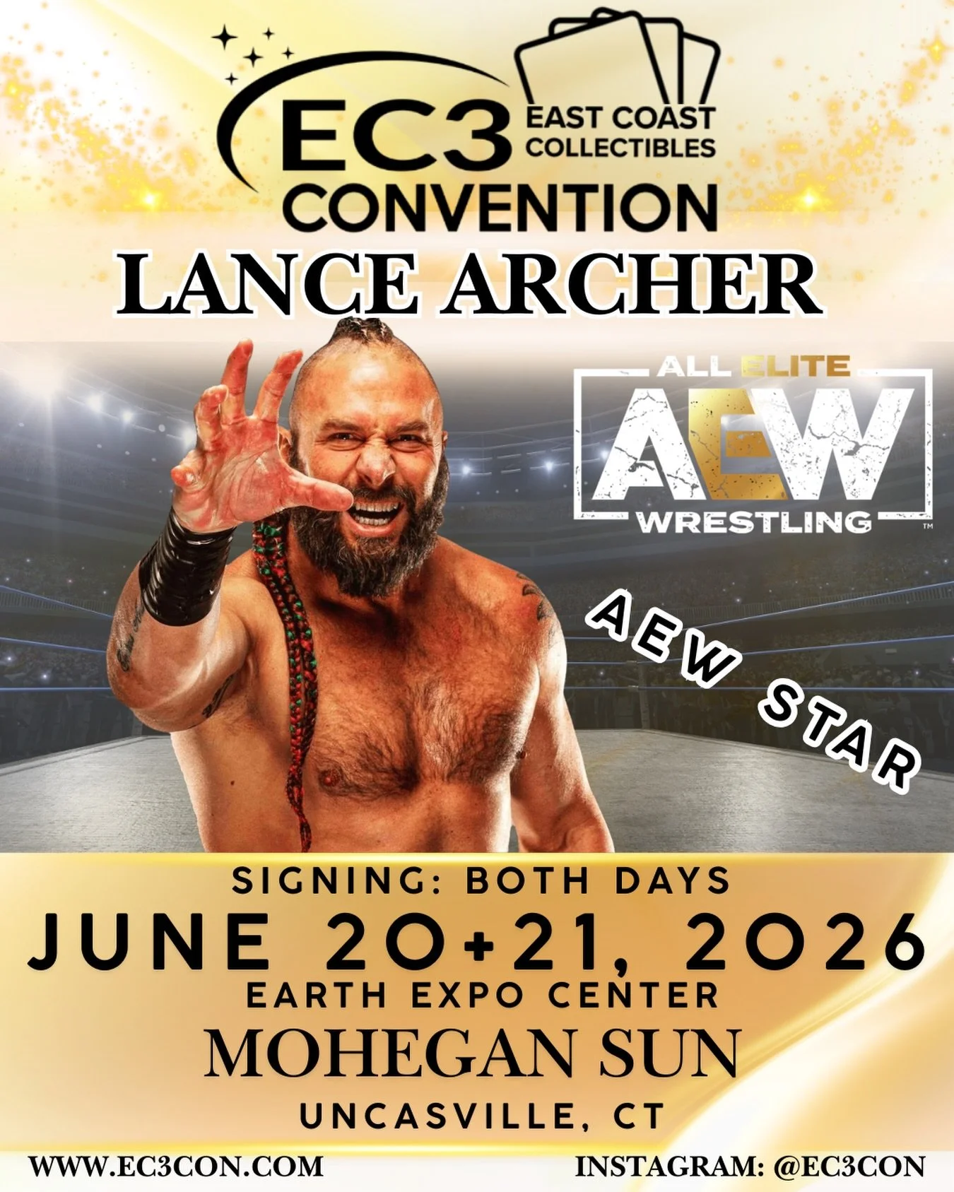 Lance Archer will be at the next EC3CON! June 20+21, 2026 - Lance Archer, one of the biggest and most dangerous men in Pro Wrestling. Once upon a time known as Lance Rock/Lance Hoyt in TNA, he was a member of the Rock &lsquo;N&rsquo; Rave Infection a